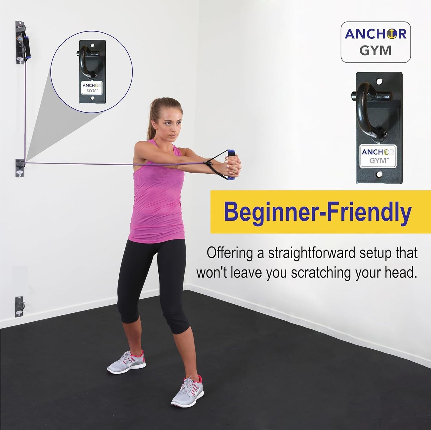 Anchor Gym Core Station - Wall Mount Workout Anchors for Resistance Band, Three Units with Two Hooks for Exercise Bands, Body Weight Straps, Strength Training - (Wood Mounting Screws Included)