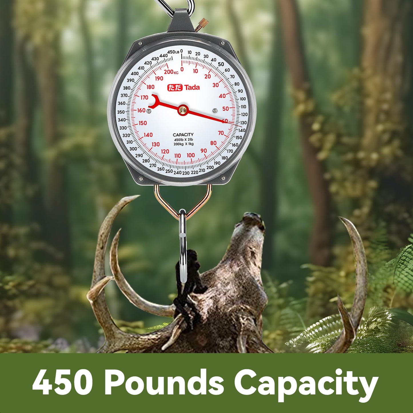 Tada Game Scale 450lb Mechanical Hanging Scale with 8 Inch Dial, Heavy-Duty Design for Kitchen, Fishing, Outdoor Use, and Farms