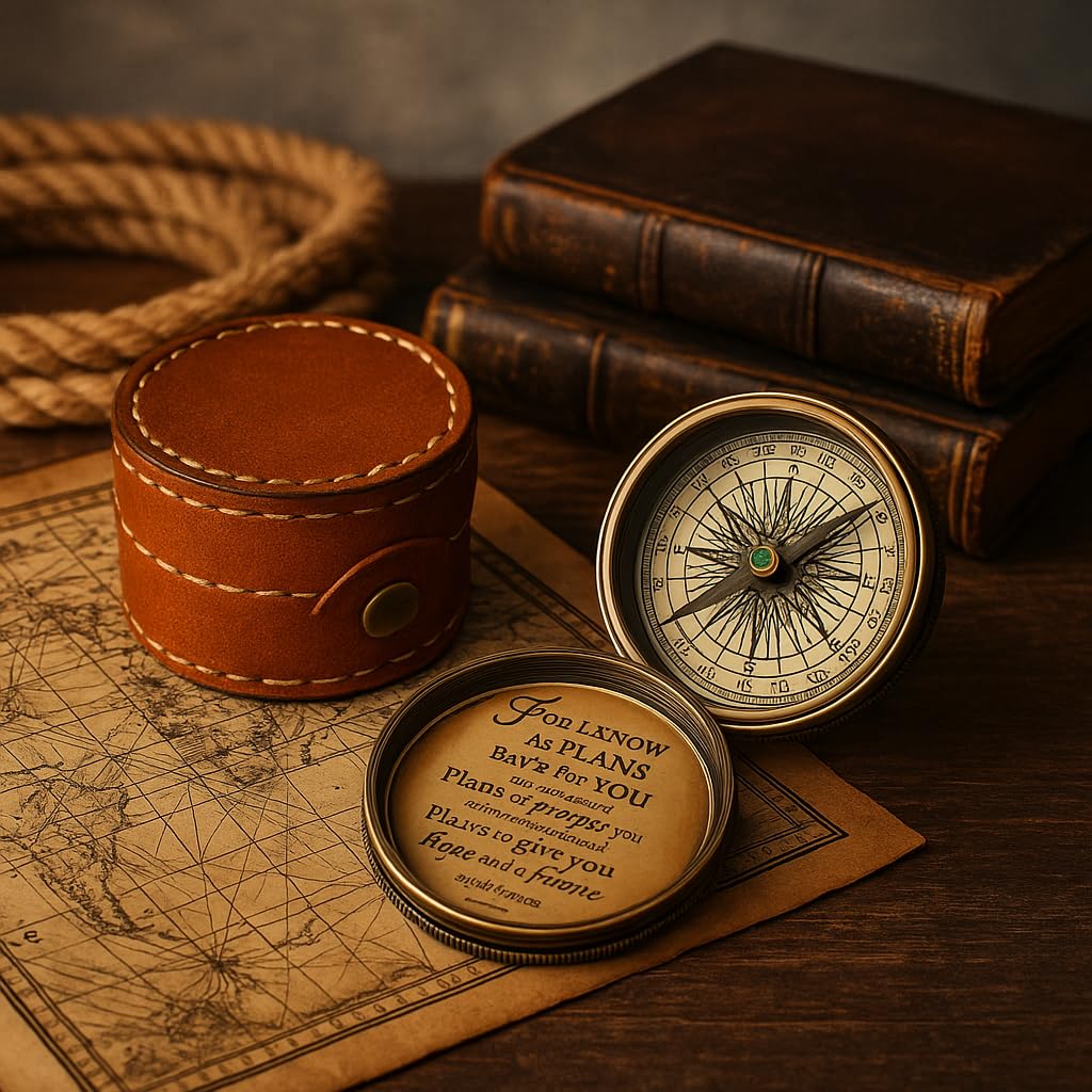 for I Know The Plans I Have for You - Jeremiah 29:11, Compass Engraved Leather Box, Christian & Religious Gifts for Men, Confirmation, Communion & Baptismal Gifts