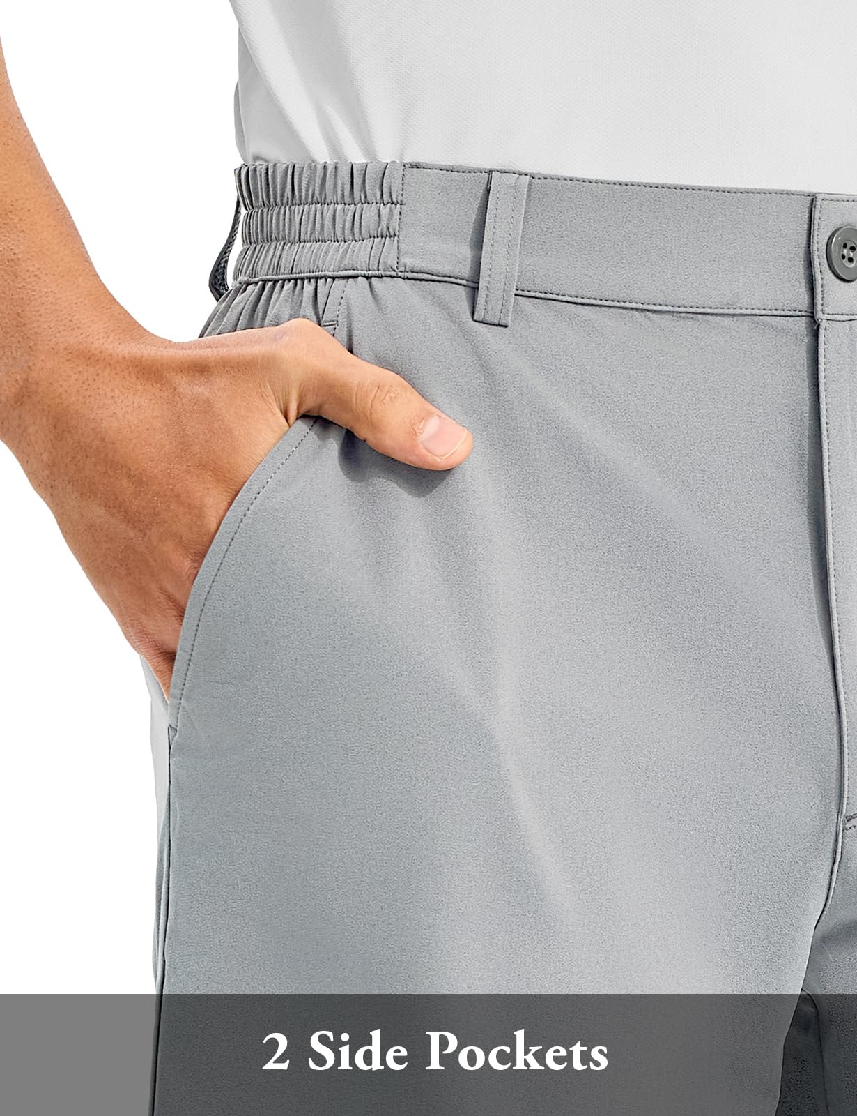 TBMPOY Men's Casual Shorts 10" Quick Dry Lightweight Stretch Golf for Flat Front Work Dress Hiking Shorts Elastic Waist Light Grey 38