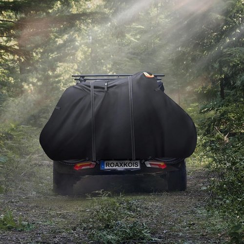 Bike Cover for Transport 2 Bikes - 600D Oxford fabric, PU coating, Waterproof & Heavy Duty, with 4m Reflective Webbing, Bicycle Rack Covers for Car Hitch Travel Storage