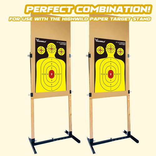 Highwild Shooting Range Silhouette Paper Target 50 Pack - 14X22 Inches - Suitable for Handguns, Rifles, Airguns, BB Guns (Black & Yellow)
