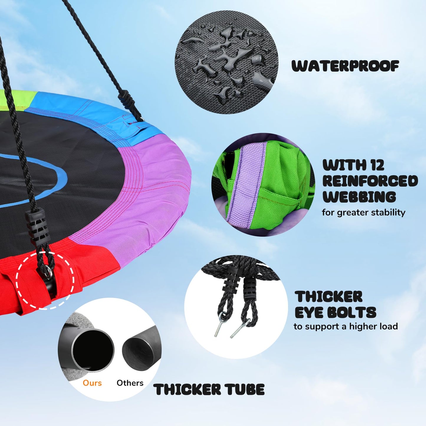 Trekassy 700lb 40 Inch Saucer Tree Swing for Kids Adults Outdoor 900D Oxford Waterproof with 2pcs Tree Hanging Straps, Steel Frame and Adjustable Ropes