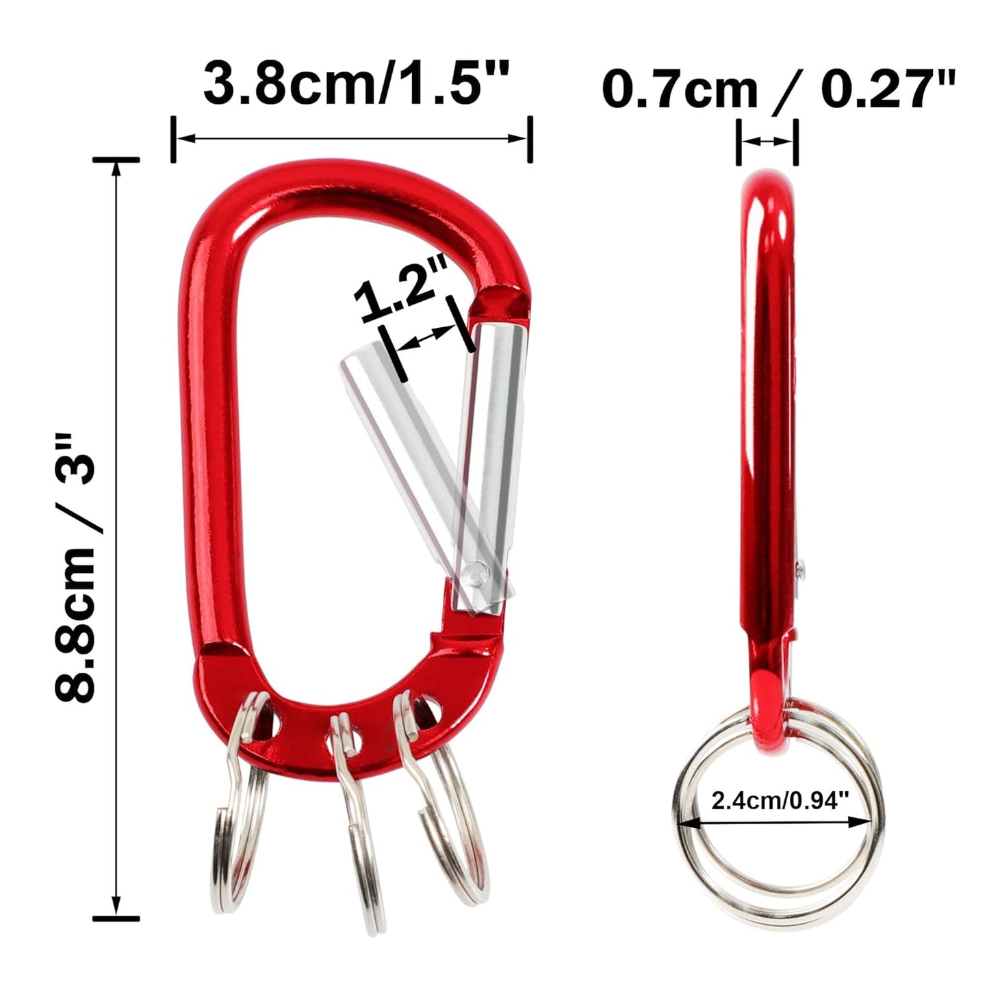 uxcell D Ring Carabiners Clip, Metal Spring Snap Hook with 3 Key Ring, Locking Keychain Snap Ring for Loaded Gate, 3.5 Inch Quick Link for Outdoor Hiking Fishing Traveling, Large 1PCS Red