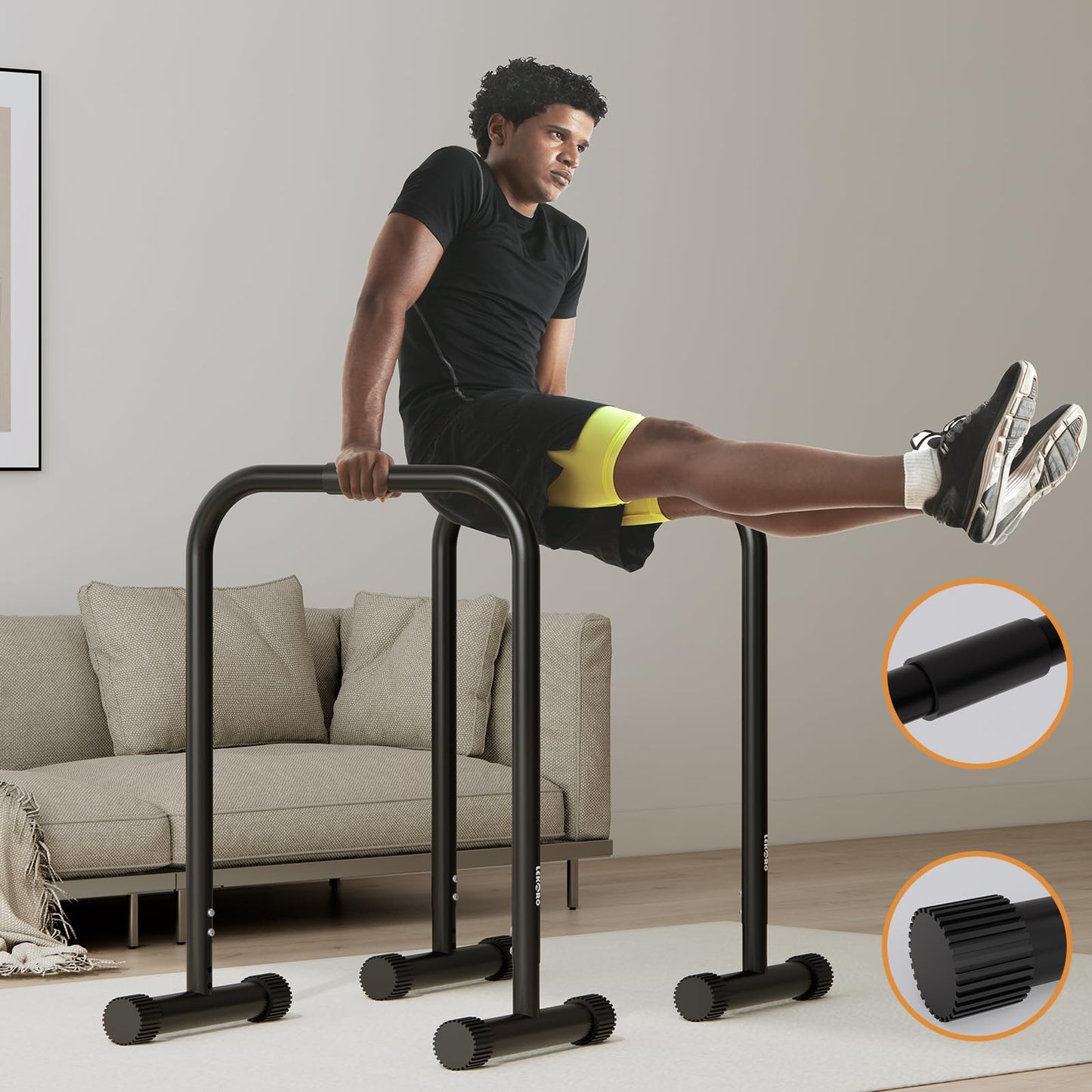 Adjustable Dip Bar, Dip Stand Station, Strength Training Founctional Dip Bar for Home, Portable Dip Bar, Fitness Equipment, Push Up Stand (Black)