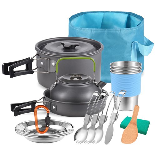 TOMSHOO Camping Cookware Mess Kit, Lightweight Backpacking Cooking Set - Alumina Camping Pots, Pans, Kettle - Outdoor Hiking Picnic Set - Carry Bag Included