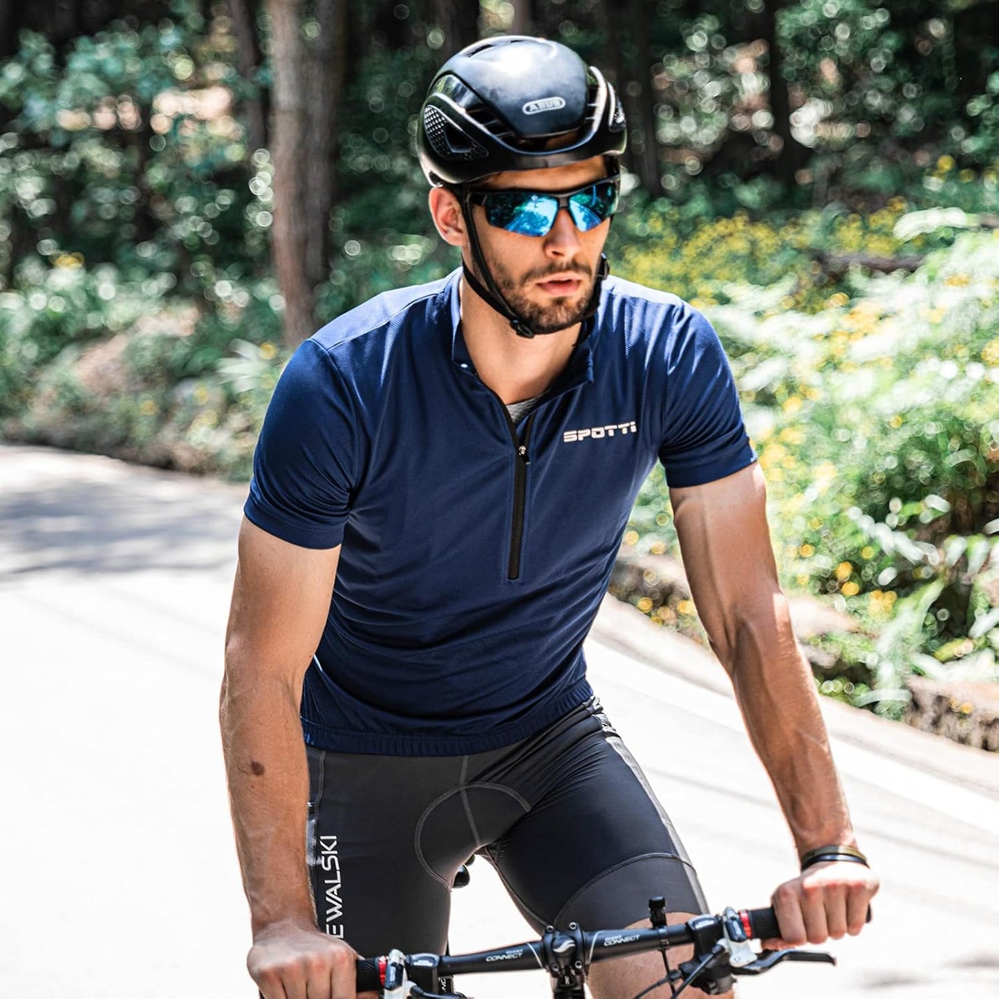 Spotti Men's Cycling Bike Jersey Short Sleeve with 3 Rear Pockets- Moisture Wicking, Breathable, Quick Dry Biking Shirt