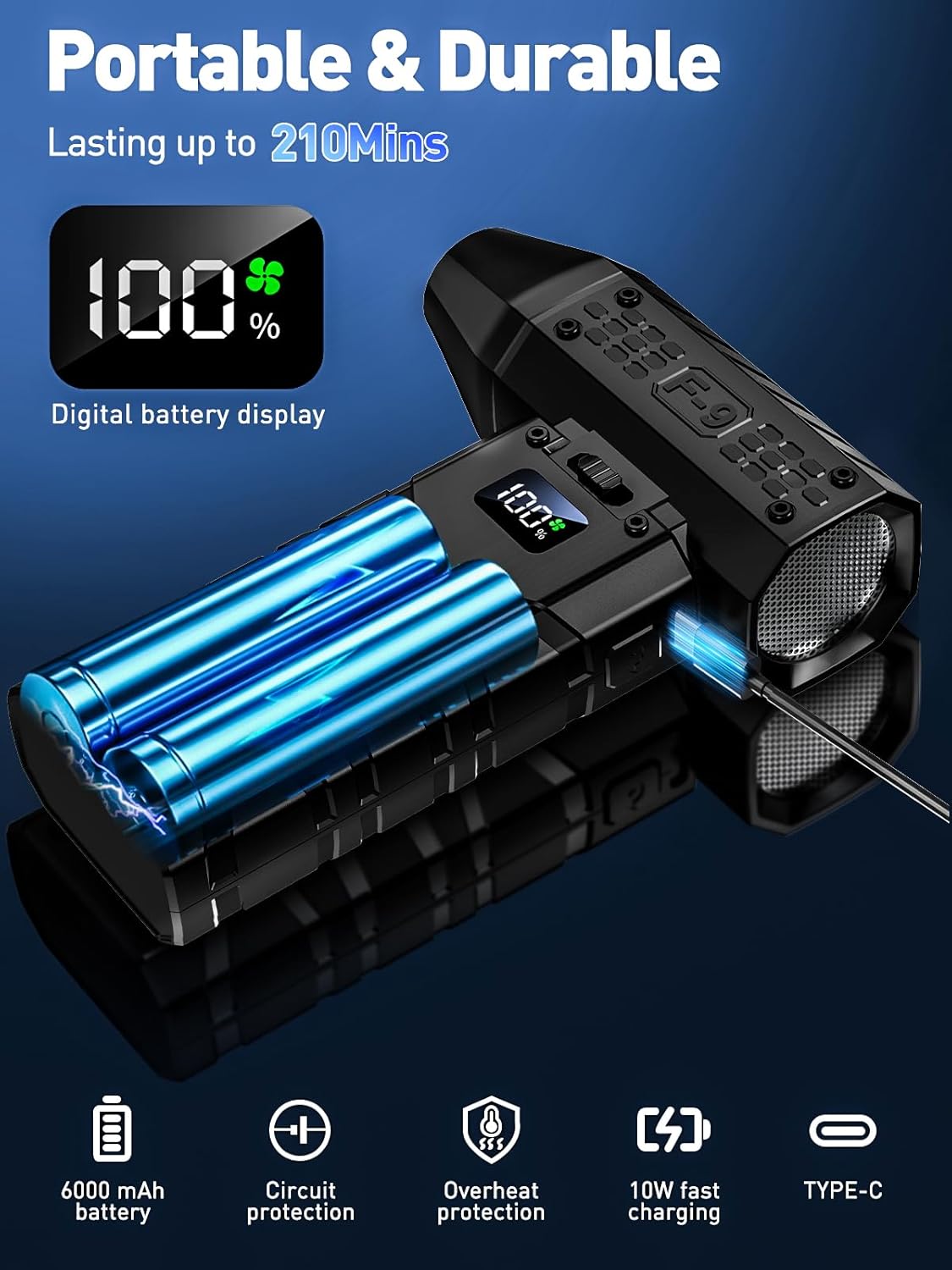 Compressed Air Duster 130000RPM Electric Duster with LED Light Replace Canned Air, 100 Gear Adjustable Rechargeable Cordless Air Blower Cleaning Tool for Keyboard, Computer, Electronic Devices, Car