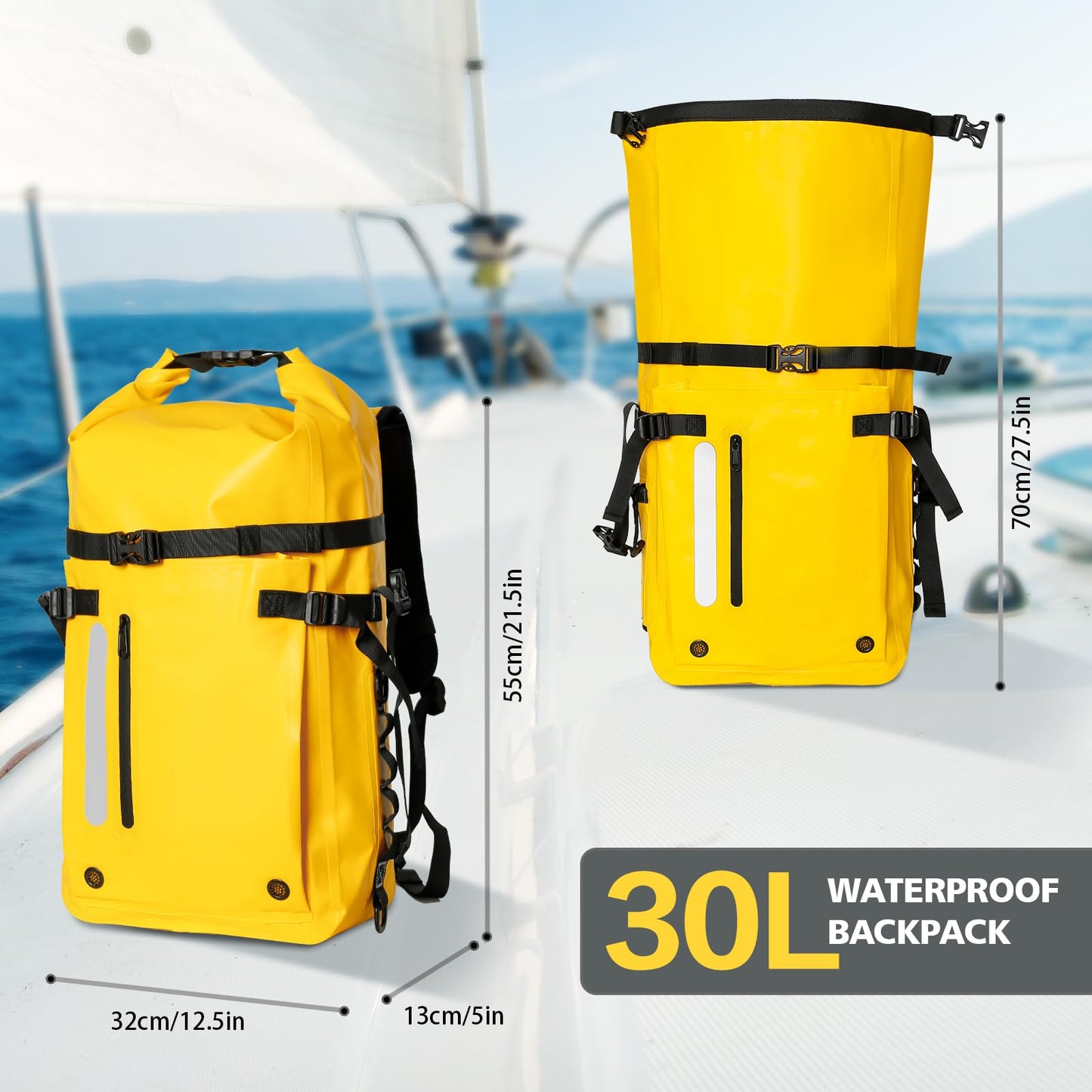 KEEFREE 30L Roll Top Waterproof Floating Backpack, Equipment Pocket, Marine Floating Dry Bags for Kayaking Tracing Beach Fishing Hiking Survival Camping Travel