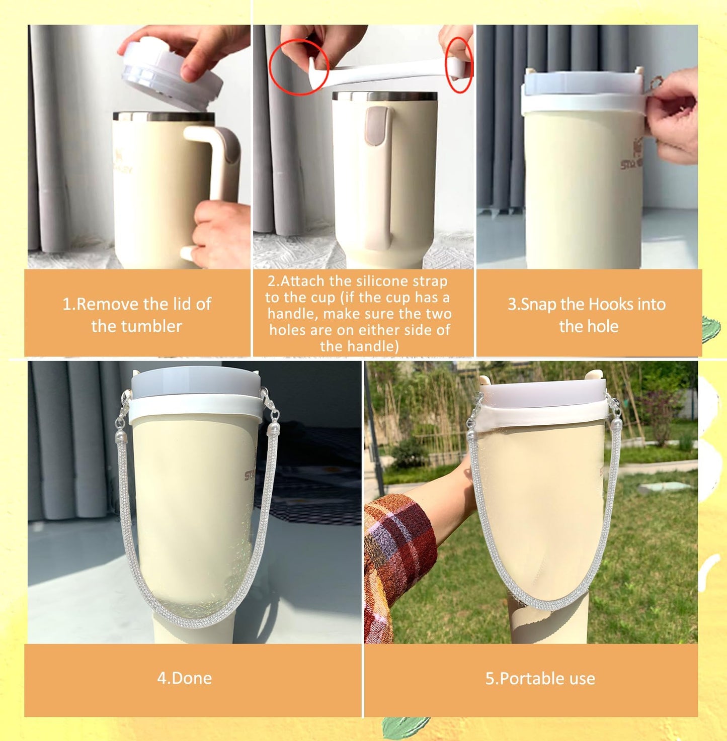 Glitter Handle for Stanley Cup Accessories - Diamond Stanley Tumbler Carrier with Strap Bling Water Bottle Handle Strap(Slim Sliver with net)