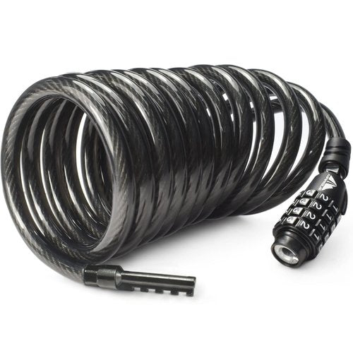 MARQUE Combination Bike Lock Cable- 3/8 inch (5FT, 10FT, 15FT, 25FT) Resettable Combination Lock, Anti-Theft Coiled Secutiry Cable for Bicycles, Kayaks, Paddle Boards, Gates and Outdoor Gear (10 FT)