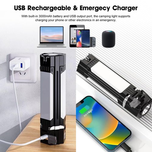 Rechargeable Lantern, Emergency Lights for Home Power Failure, Built-in 3000mAh Power Bank, 300LM, 5 Light Modes, IPX4 Waterproof for Hurricane Emergency, Outages, Camping Gear