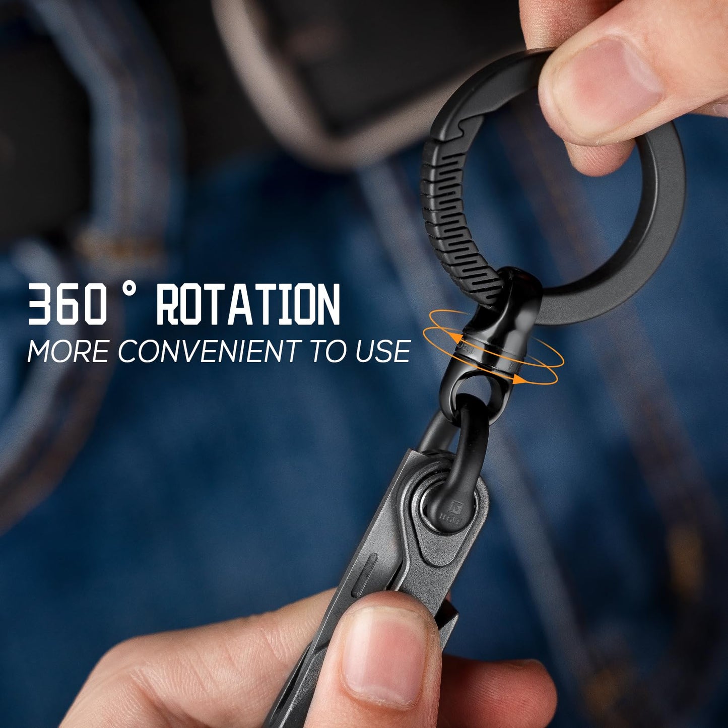 FEGVE Round Keychain Carabiner Clip with Titanium Mini Connecting Key Chain Rings for EDC