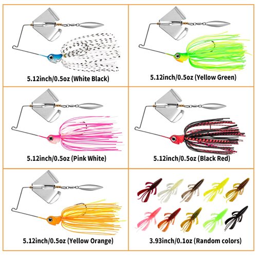 TOEWSN Premium Bass Fishing Buzzbait Kit - 3-in-1 Spinner Baits, Multicolor Topwater Swimbaits & Hard Metal Lures for Bass, Pike & Trout + 10pc Swamp Monster Rage Bug Baits (Small)