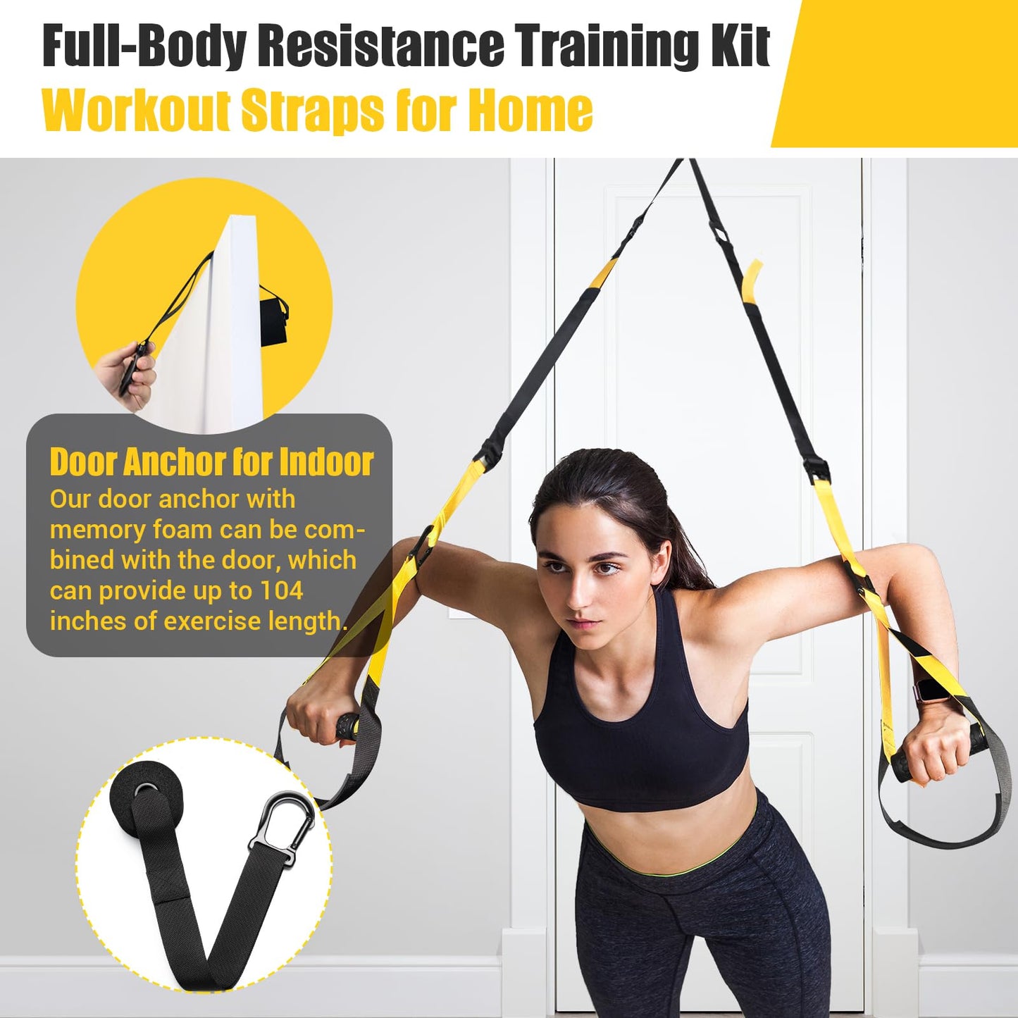 Home Resistance Training Kit, Resistance Trainer Exercise Straps with Handles, Door Anchor and Carrying Bag for Home Gym, Bodyweight Resistance Workout Straps for Indoor & Outdoor(Yellow)
