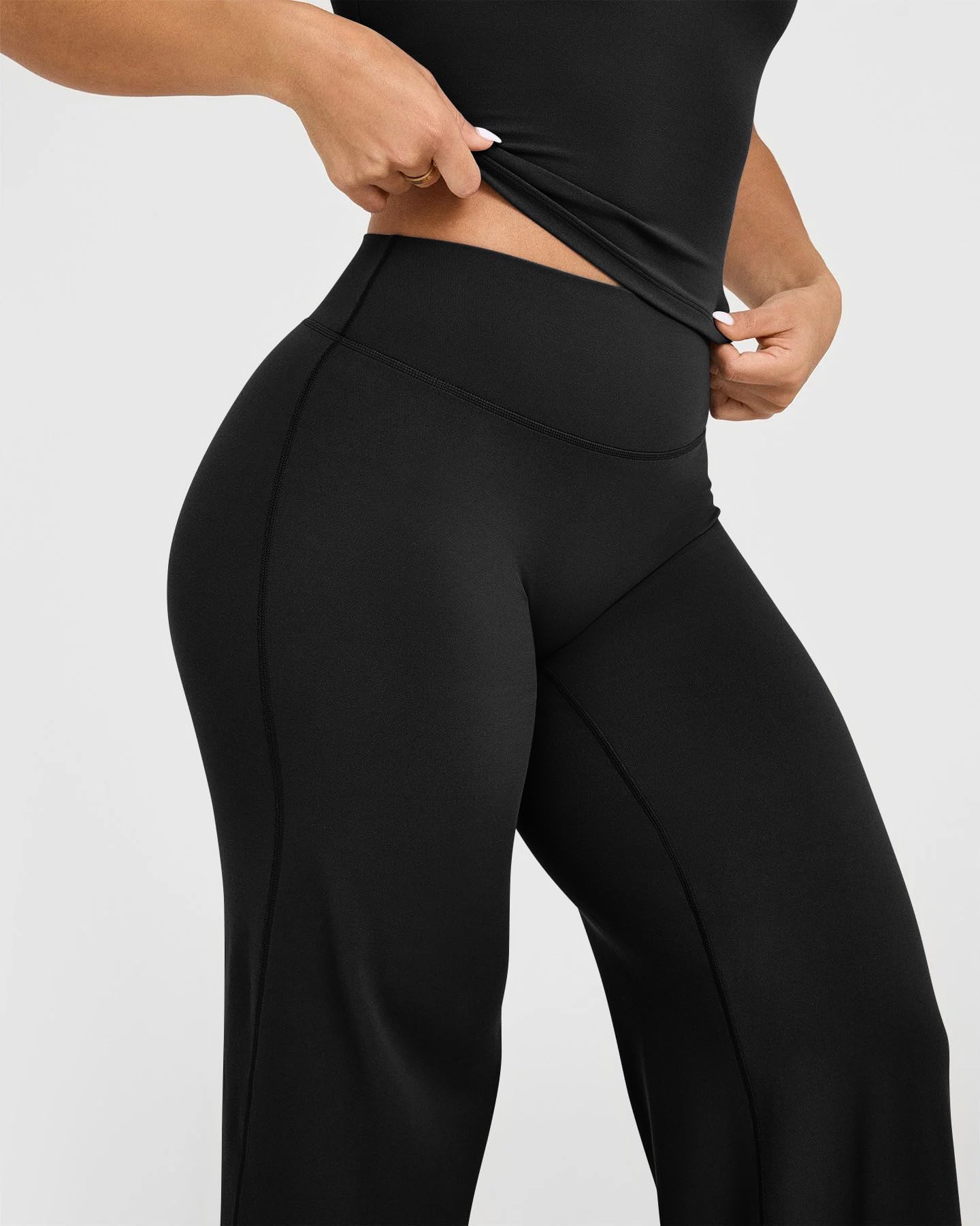 OQQ Yoga Pants Women High Waist Stretch Casual Soft Straight Leg Bottoms Black Long