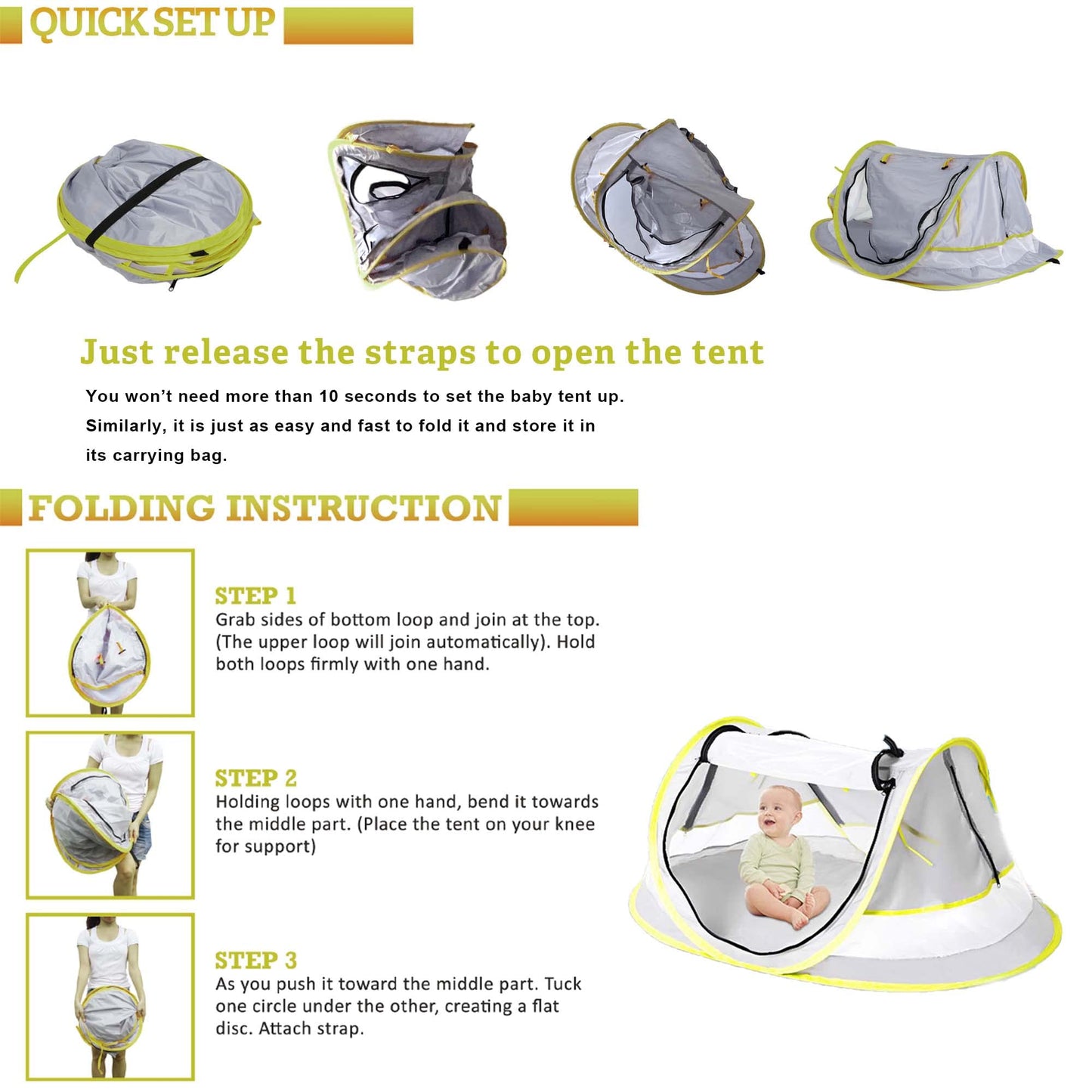 Baby Beach Pop Up Tent - UPF 50+ Sun Shade with Mosquito Net, Sun Shelter for Girls Boys, Beach Umbrella for Infant (Green)