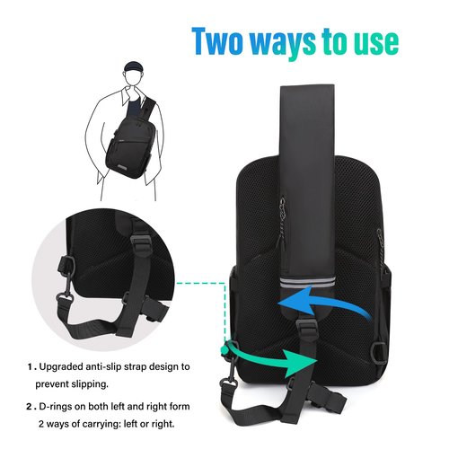 MOSISO Sling Backpack Travel Hiking Daypack,Large Crossbody Sling Bag with USB Charging Port for Men Women 3 Layer Pockets One Shoulder Bag for Outdoor Sports Casual Commuting, Black