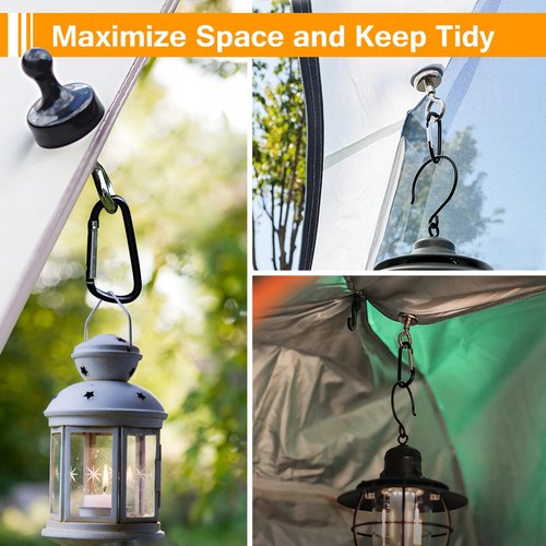 Magnetic Camping Hooks + Car Tailgate Awning, Large Tarp with Poles, Tent Hanging Hook Organizer for Canopy Magnet Clip Hanger with Carabiner