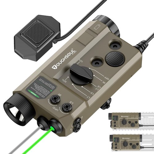 Mlok and Picatinny Mounted Tactical Flashlight Green Laser Infrared(IR) Laser 3 in 1 Combo, 1200 Lumen Light with Remote Pressure Switch for Rifle