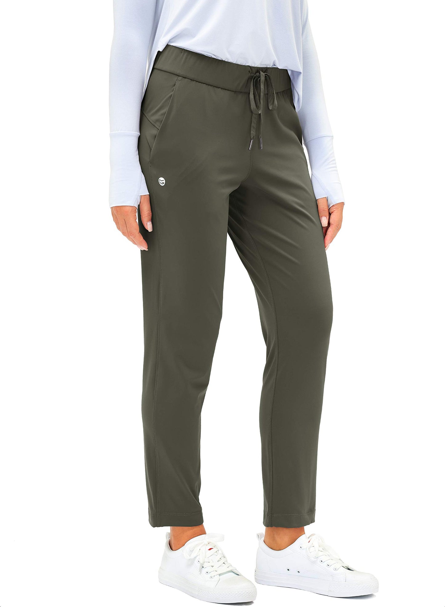 G Gradual Women's Pants with Deep Pockets 7/8 Stretch Sweatpants for Women Athletic, Golf, Lounge, Work (Olive Green, 3X-Large)