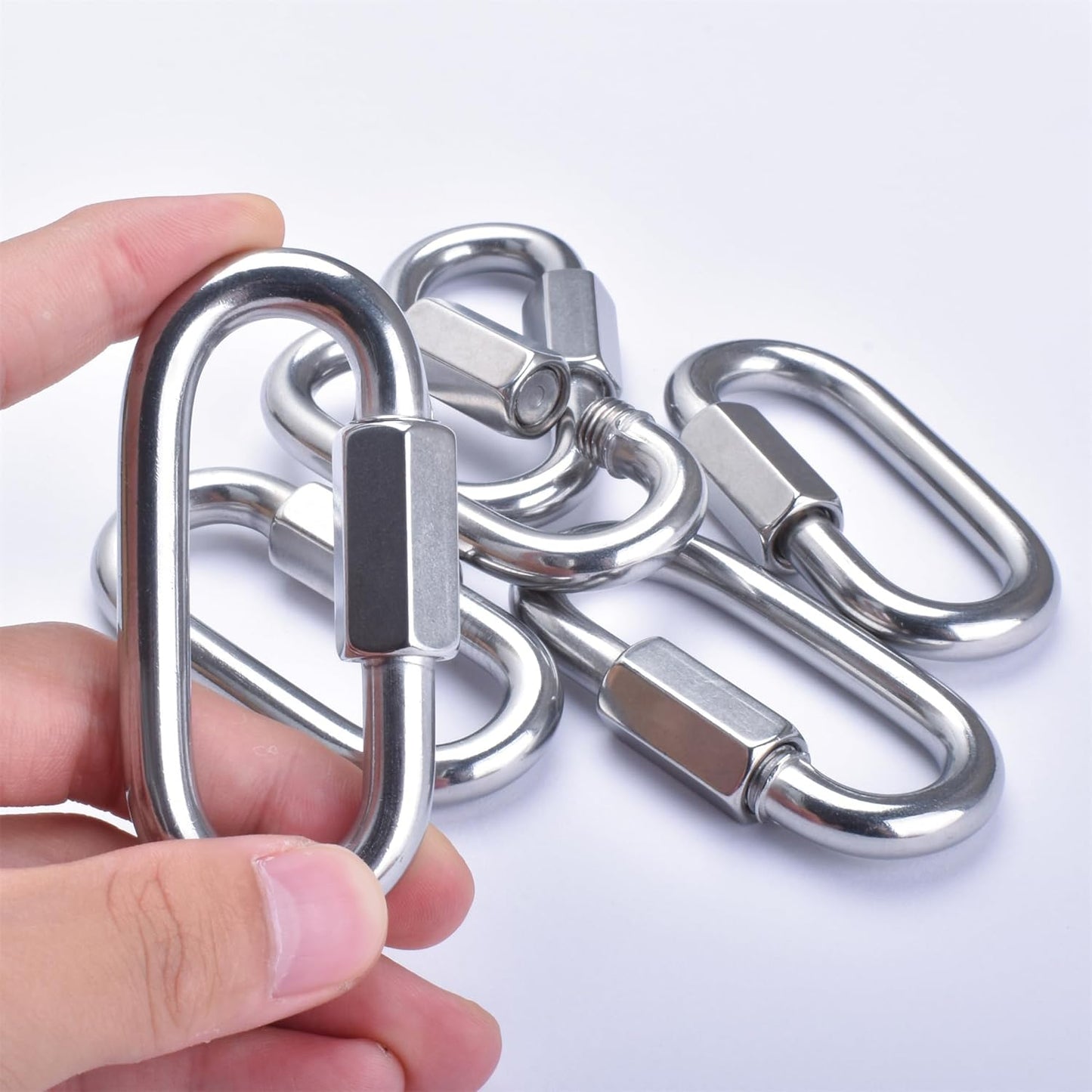 Alele D-Shape Locking Carabiner M4 Stainless Steel Quick Link Chain Connector Keychain Ring Buckle 10 Pack