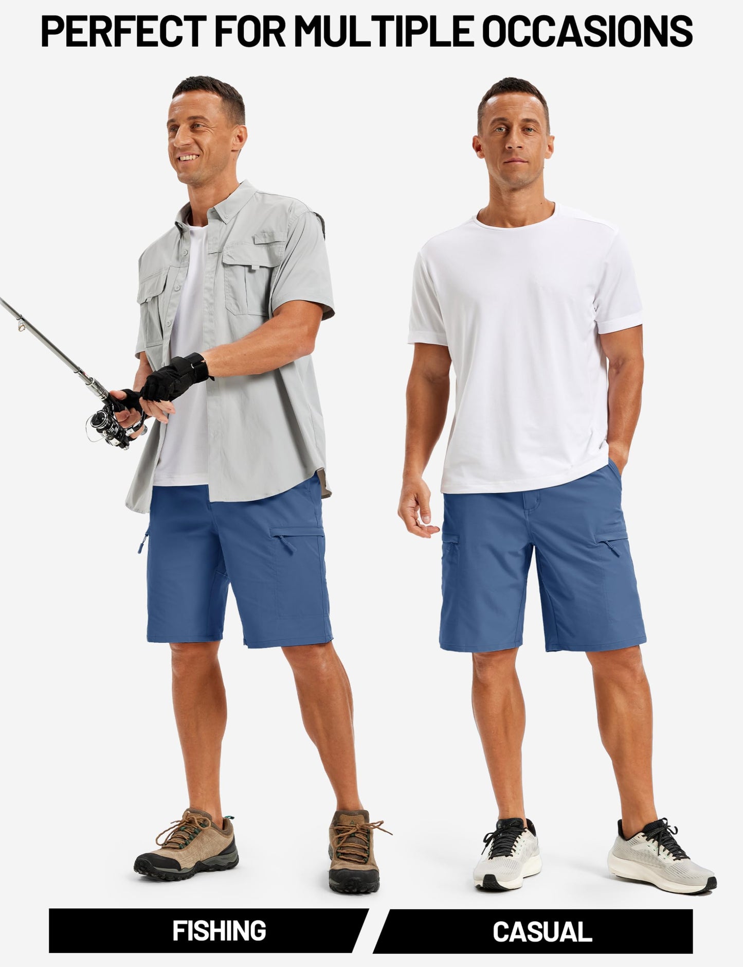 TACVASEN Mens Hiking Shorts Quick Dry Golf Cargo Lightweight Elastic Waist Travel Fishing Shorts with Pockets Blue Grey