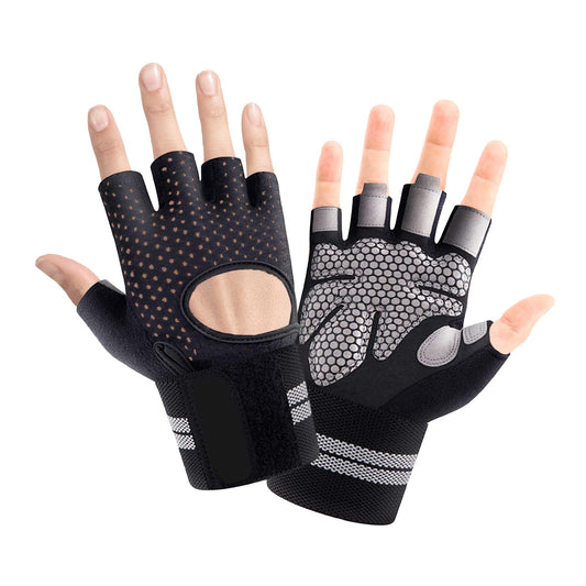 aifitbre Workout Gloves for Men Women, Breathable Weight Lifting Gloves with Wrist Wraps Support for Gym, Exercise, Training and Fitness, Fingerless, Padded Full Palm Protection