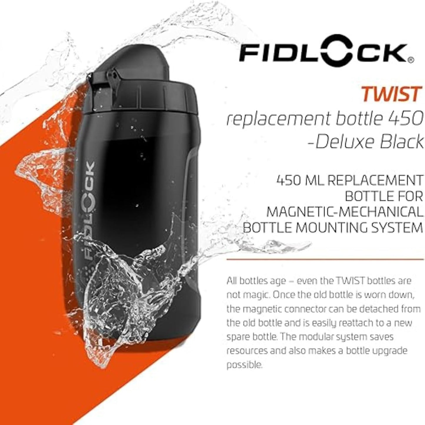 FIDLOCK Twist Replacement Bottle 450ml/15oz | Includes Twist Bottle Only (Twist Base Not Included) | Smoke