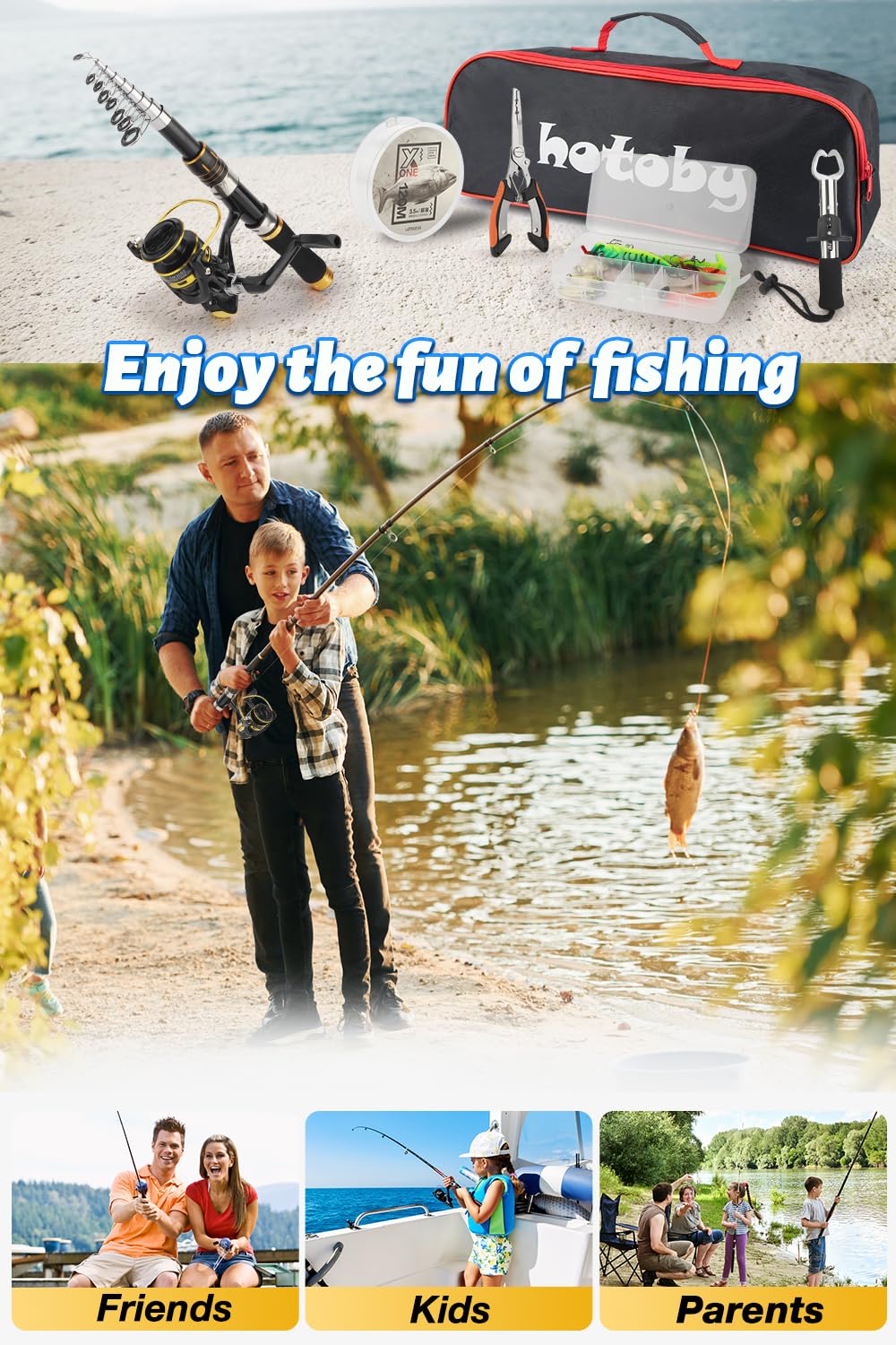 Fishing Pole Combo Set, 6.89ft Fishing Rod and Reel Combo, Carbon Fiber Telescopic Fishing Rod Kit with Spinning Reel, Fishing Pliers, Lip Gripper, Line, Lures, Carrier Bag for Beginner Angler