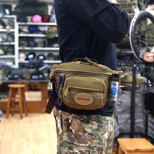 SIVIGEAR Tactical Fanny Pack for Men,Molle Waist Bag with Patch Utility Hip Belt Bumbag for Outdoor Hiking, Mountain Climbing Coyote Brown