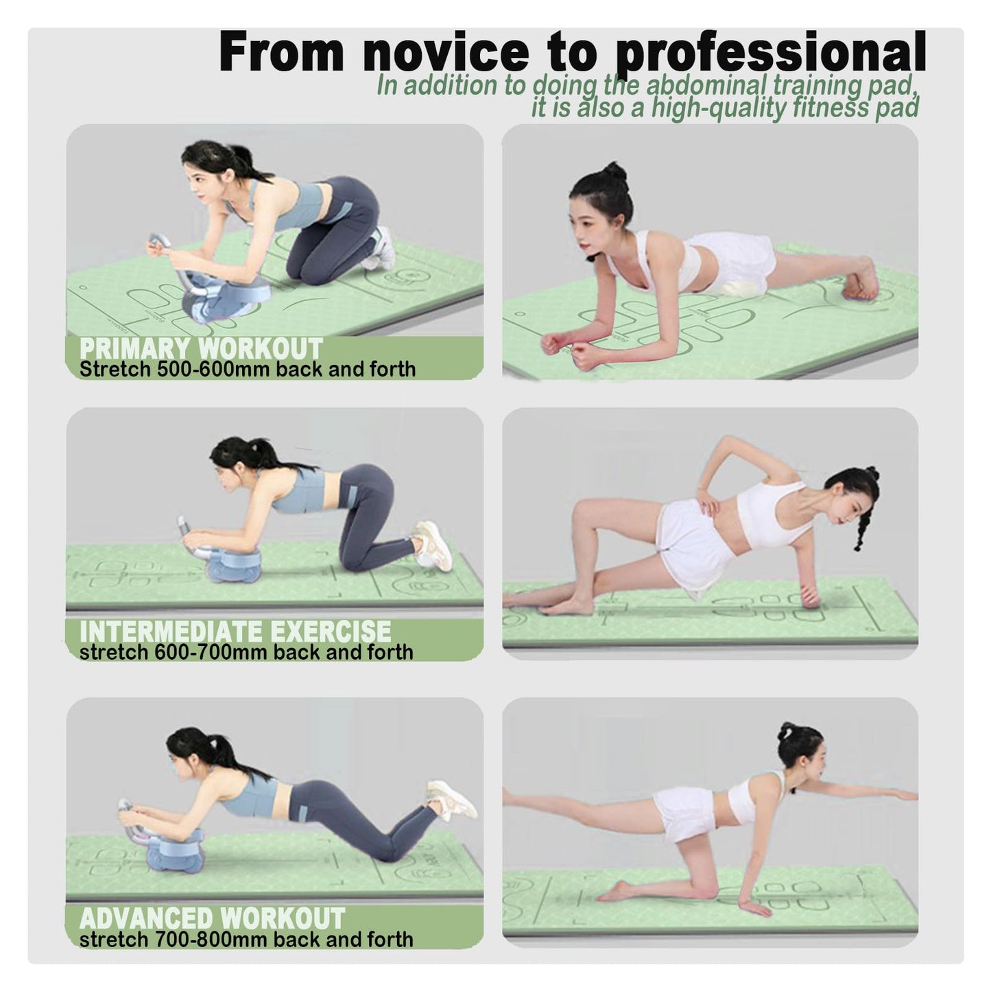 Exercise Equipment Mat for Ab Roller Wheel,Non-Slip Exercise M at 8mm,Long Sound Insulation Knee M at For Abdominal Yoga Floor Workouts-Green