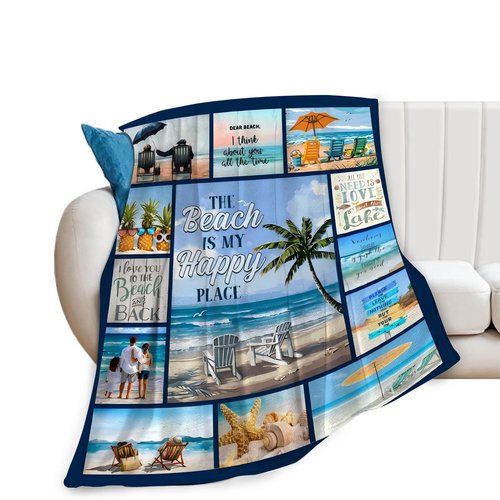 Beach Throw Blanket, Beach Lightweight Soft Blanket, Cozy Flannel Velvet Blankets for Travel Camping Hiking 40"x50"