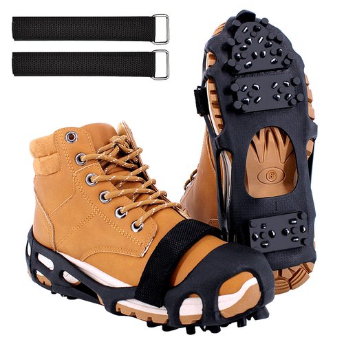 MOVOYEE Ice Cleats for Shoes and Boots Women Men Kids, Crampons for Hiking Boots Climbing Fishing Jogging Footwear,Rubber Stainless Steel Traction Nonslip Grips Spikes for Shoes On Ice Winter Walking