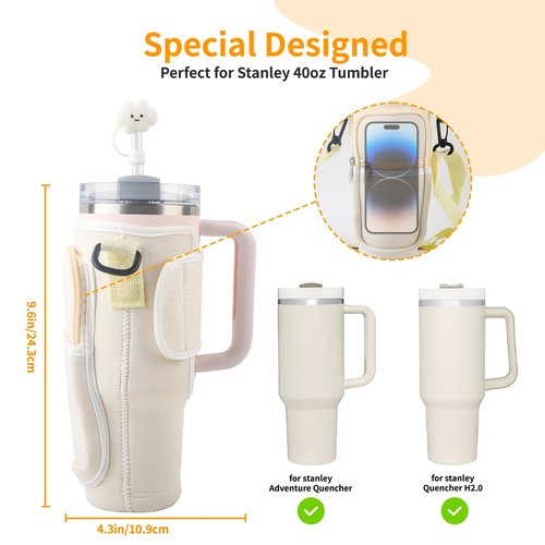 Mohjeke Stanley Cup Accessories,Tumbler Accessories,Pouch Water Bottle Holder with Strap Cup Bag,for stanley 40 oz Tumbler Neoprene Water Bottle,cup pouch and straw cover sets