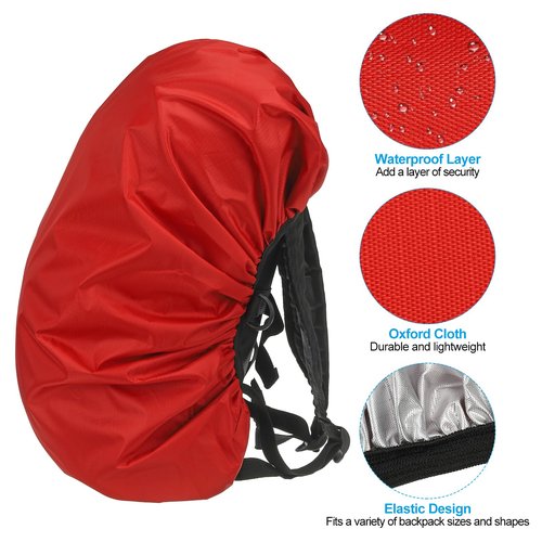 PATIKIL 45L Waterproof Backpack Rain Cover, Oxford Cloth Backpack Cover Anti-Slip Cross Buckle Straps for Hiking Camping Traveling, M, Red