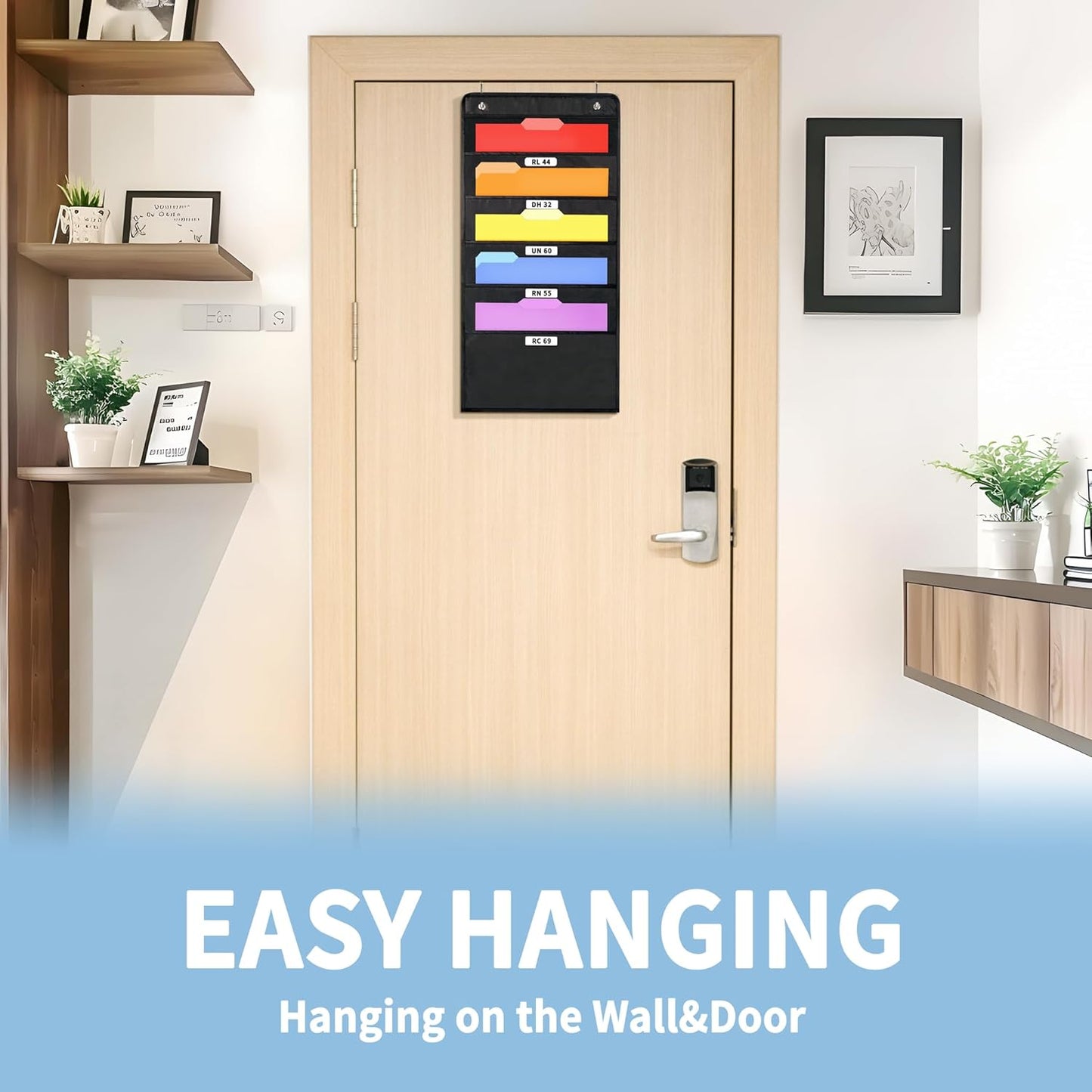 Annecy 10 Pockets Hanging Wall File Organizer, Black Storage Pocket Chart for File Folder and Paper, Space Saver for Office and Classroom, with Wall Hangers, Over The Door Hooks, Labels