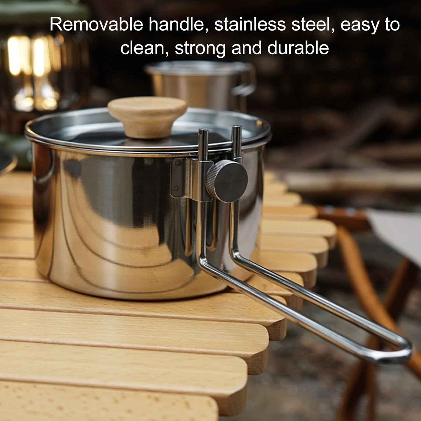 Wisecoco Camping Kettle,1L Stainless Steel Camping Kettle Removable Handle Portable Outdoors Camping Pot Cookware Coffee Tea Picnic Camping Pot with Lids for Hiking Backpacking Picnic