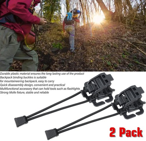 YONCONO 2 Pack Tactical Gear Clip - Multipurpose Fastener for Clipping Gear to Backpack (Compatible with Molle Bags)- Used to Hold Flashlights, Tourniquet, Walking Sticks and More (Black)