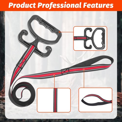 Deer Drag Harness, Heavy Duty Deer Dragging Rop - Sturdy Non-Slip Handle Paired with 66 Inch Nylon Reflective Rope - Includes Storage Bag
