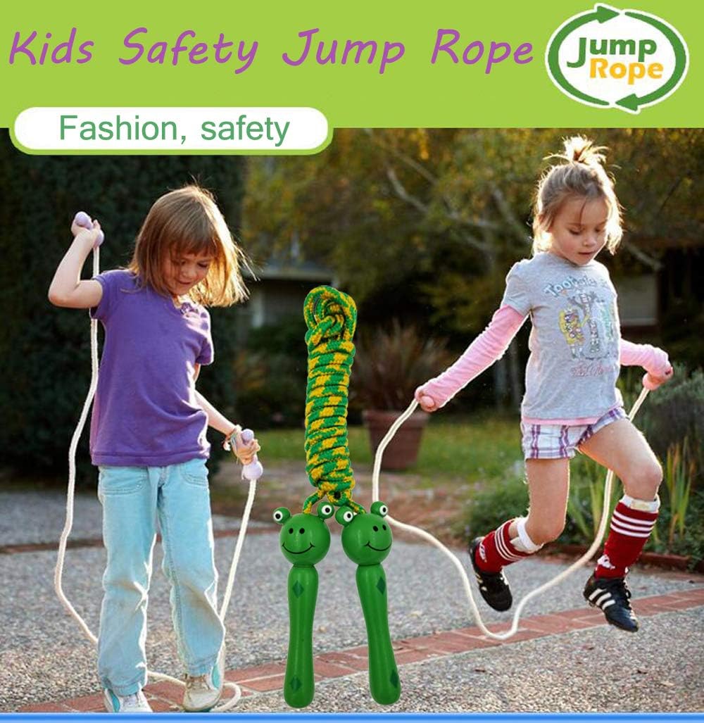 4 Pack Jump Rope with Wood Handles for Kids - Skipping Rope Great for Children and Students Outdoor Fun Activity, Party Favor, Recreation and fitness Keeping Fit.