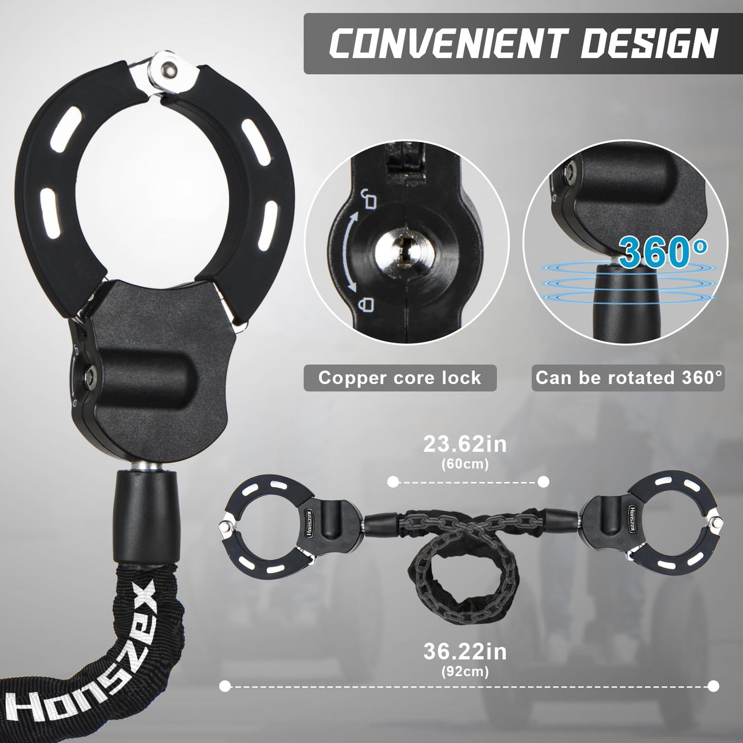 Honszex Scooter Lock, Bike Locks High Security with Key, 36.22inch Heavy Duty Bike Lock Chain, Accessories for Electric Scooter, E-Bikes