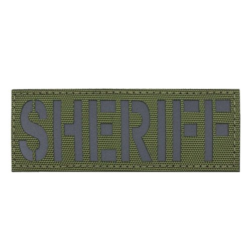 uuKen Sheriff Patch Reflective Laser Cut 4x1.4 inch with Hook and Loop for Vest Bags Backpacks Jackets (RF OD Green and Black, S 4"x1.4")