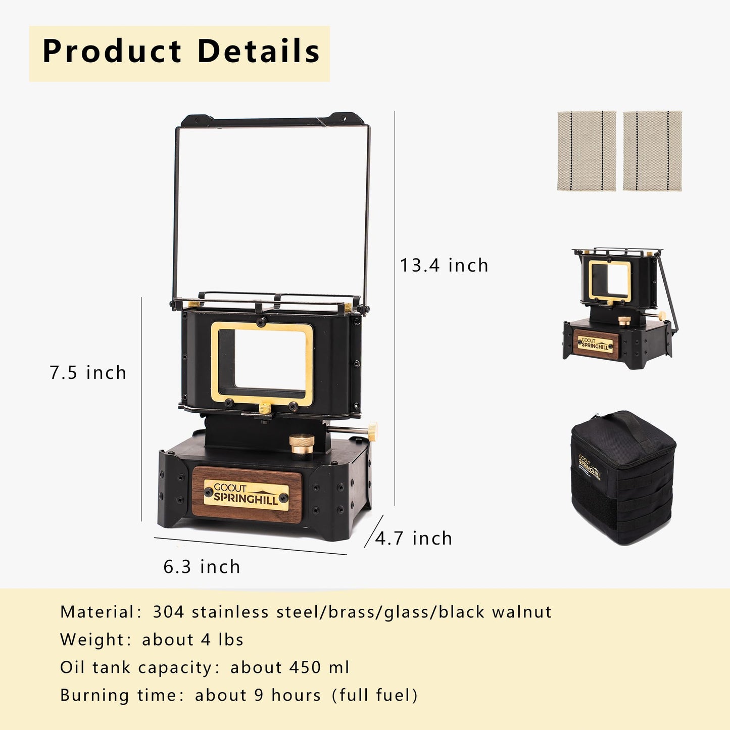 GOOUT SPRINGHILL Camping Oil Lantern Emergency Oil Lamp with Handle for Outdoor Lighting Warming Portable Stove for Cooking Black