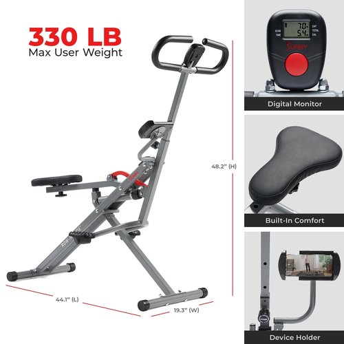 Sunny Health & Fitness Row-N-Ride Pro-Smart Squat Assist Trainer Full Body Fitness Machine, Easy Setup Rower, Glute & Leg Cardio Workout, Included SunnyFit App Connection - SF-A023053