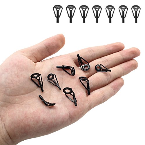 Litoexpe 8 Pieces Fishing Rod Tip Repair Kit, Black Stainless Steel Ceramic Guides Ring Fishing Pole Eyelets Repair Kit