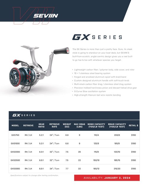 GX Spinning Reel 2500 Size