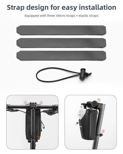 ROCKBROS Electric Scooter Bag Bike Frame Bag Bicycle Water Bottle Bag 1.5L Large Capacity Quick Installation for Mountain Bikes E-Scooters and Folding Bikes
