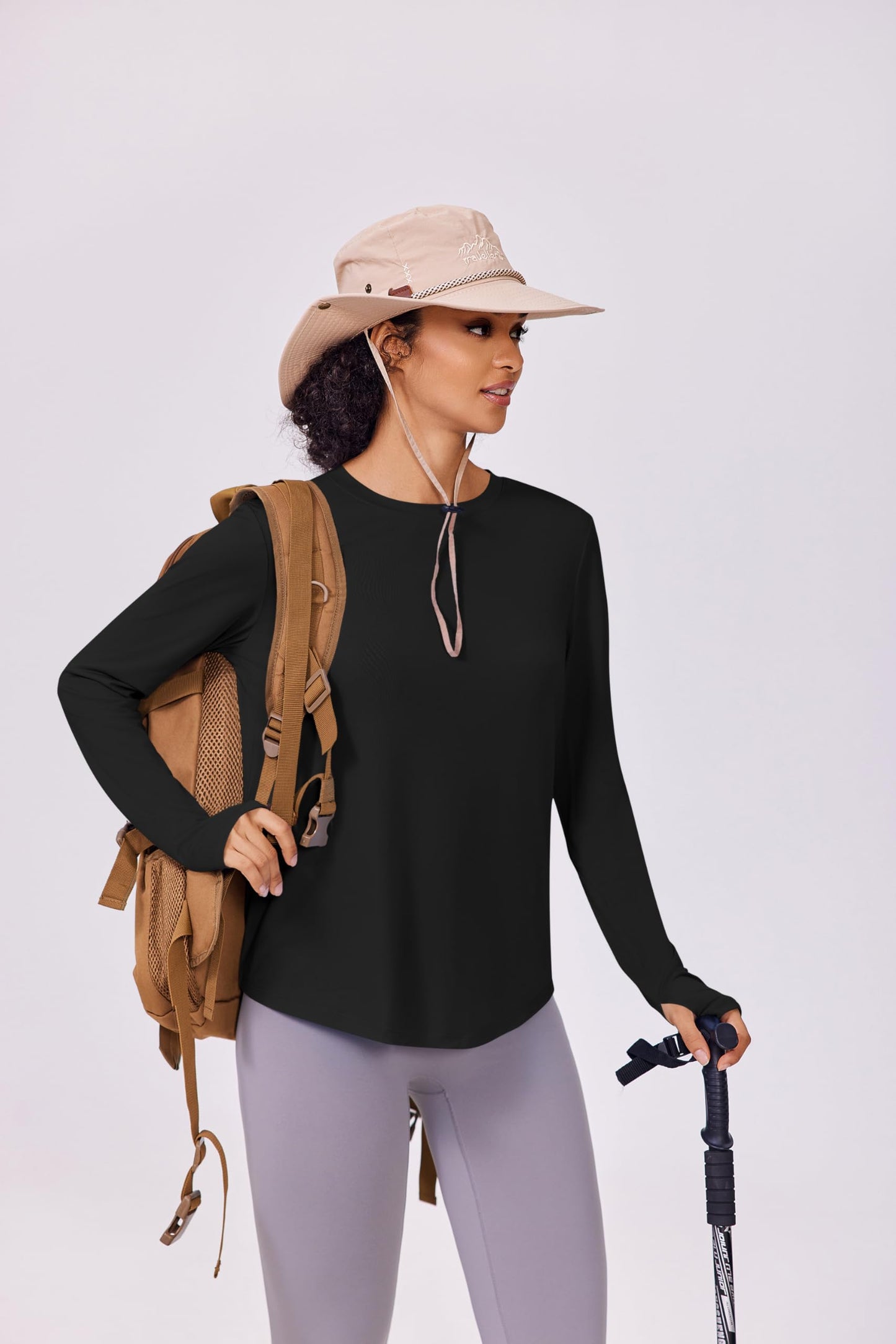 PINSPARK Long Sleeve Workout Shirts for Women UPF Sun Protection Quick Dry Lightweight Yoga Golf Travel Hiking Shirts,Black Medium