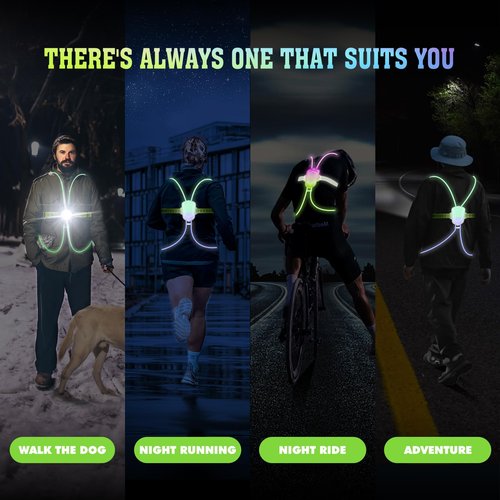 LED Safety Vest, Running Light Vest, Running Lights for Runners, High Visibility LED Running Vest with Control, LED Reflective Running Vest with Front Light, USB Rechargeable Waterproof Running Light